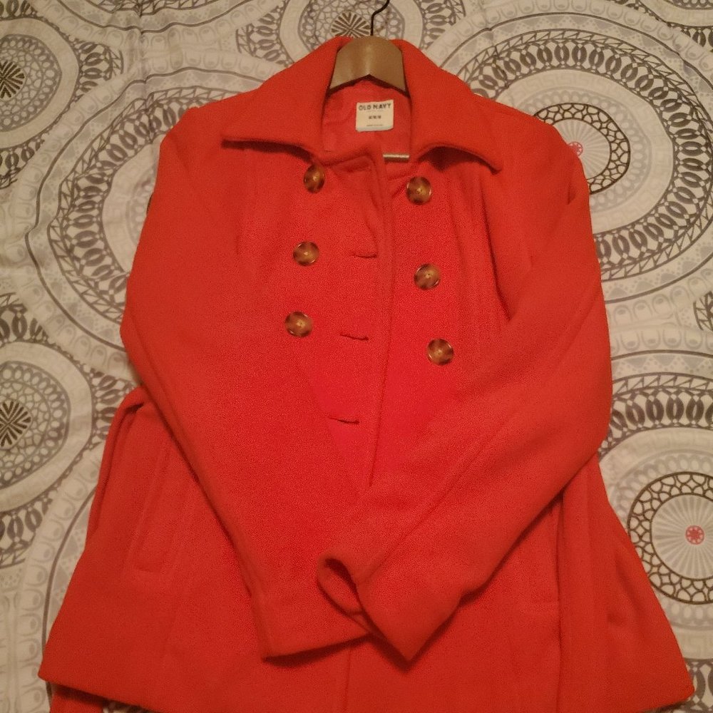 Old Navy Orange Fleece Peacoat- Great Condition!